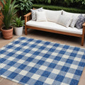 10' X 14' Navy Blue And Gray Plaid Washable Indoor Outdoor Area Rug