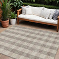 9' X 12' Beige And Brown Plaid Washable Indoor Outdoor Area Rug