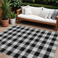 9' X 12' Black Gray And Ivory Plaid Washable Indoor Outdoor Area Rug