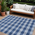 10' X 14' Navy Blue And Ivory Plaid Washable Indoor Outdoor Area Rug