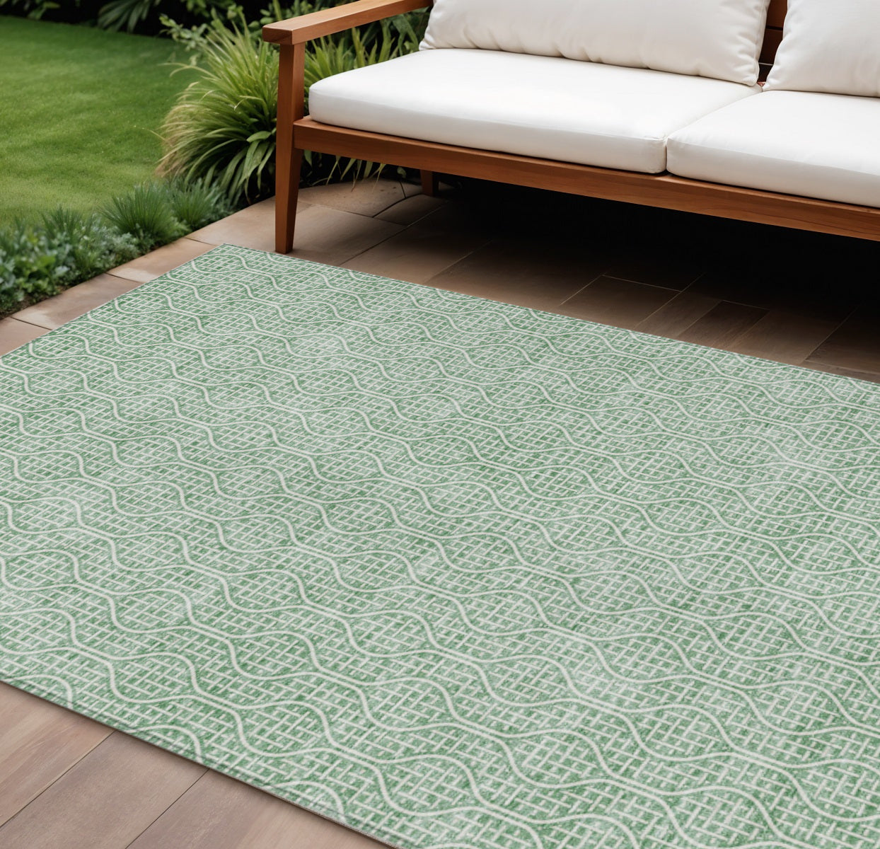 9' X 12' Sage And Gray Geometric Washable Indoor Outdoor Area Rug