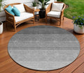 8' Black And Ivory Round Ombre Washable Indoor Outdoor Area Rug