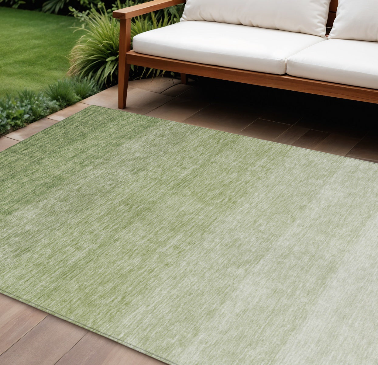 9' X 12' Green And Ivory Ombre Washable Indoor Outdoor Area Rug