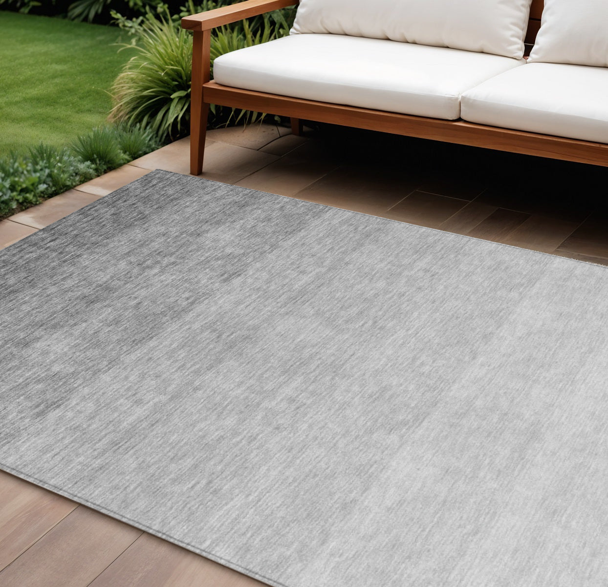 9' X 12' Gray And Light Gray Ombre Washable Indoor Outdoor Area Rug