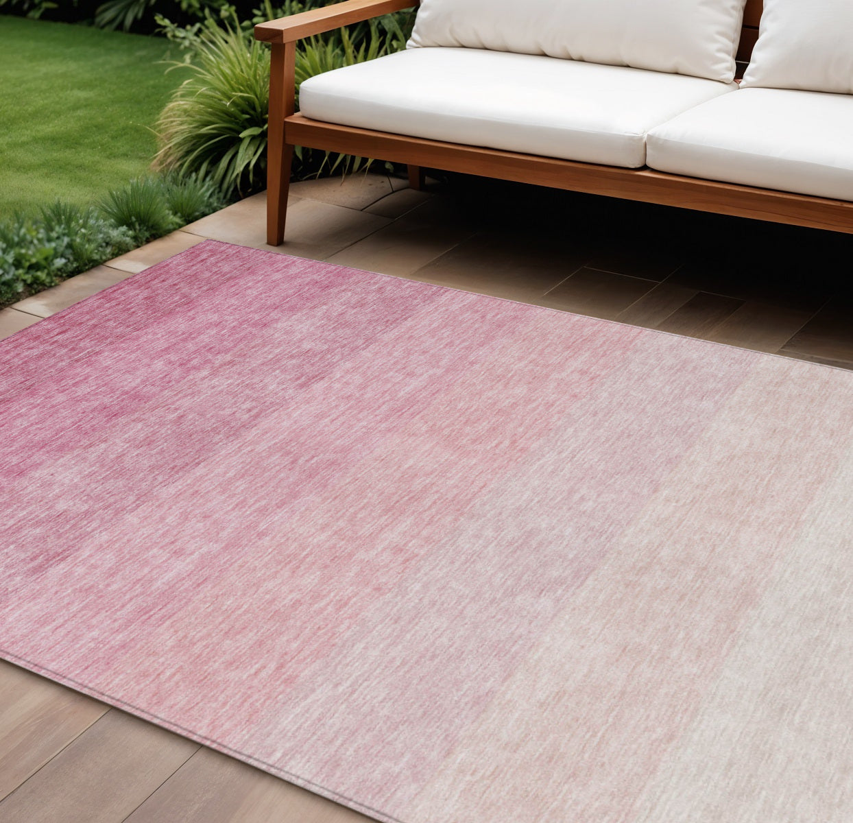 9' X 12' Pink And Ivory Ombre Washable Indoor Outdoor Area Rug