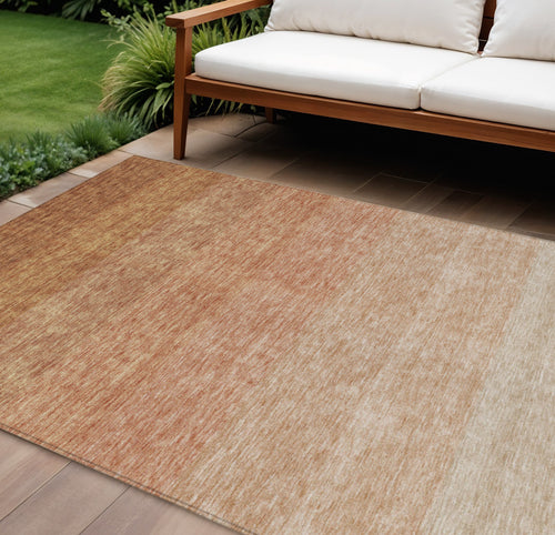 10' X 14' Copper And Beige Ombre Washable Indoor Outdoor Area Rug