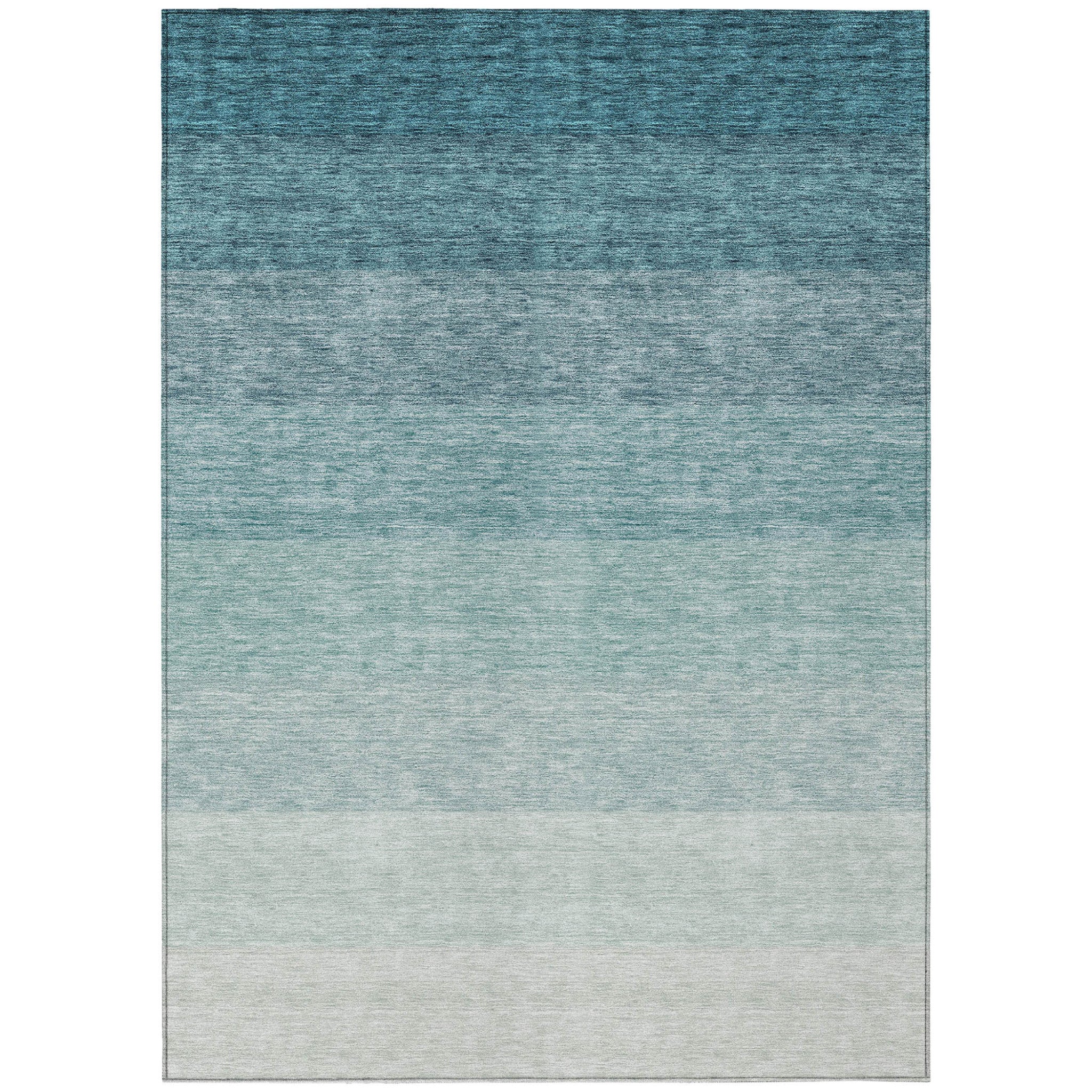 9' X 12' Teal Blue And Ivory Ombre Washable Indoor Outdoor Area Rug