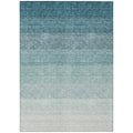 9' X 12' Teal Blue And Ivory Ombre Washable Indoor Outdoor Area Rug