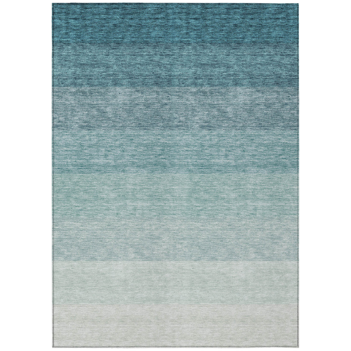 9' X 12' Teal Blue And Ivory Ombre Washable Indoor Outdoor Area Rug