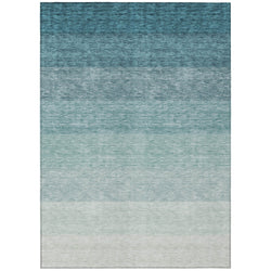 9' X 12' Teal Blue And Ivory Ombre Washable Indoor Outdoor Area Rug