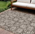 10' X 14' Brown Gray And Beige Floral Washable Indoor Outdoor Area Rug
