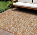 9' X 12' Copper Gray And Beige Floral Washable Indoor Outdoor Area Rug