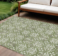 10' X 14' Green Gray And Ivory Floral Washable Indoor Outdoor Area Rug