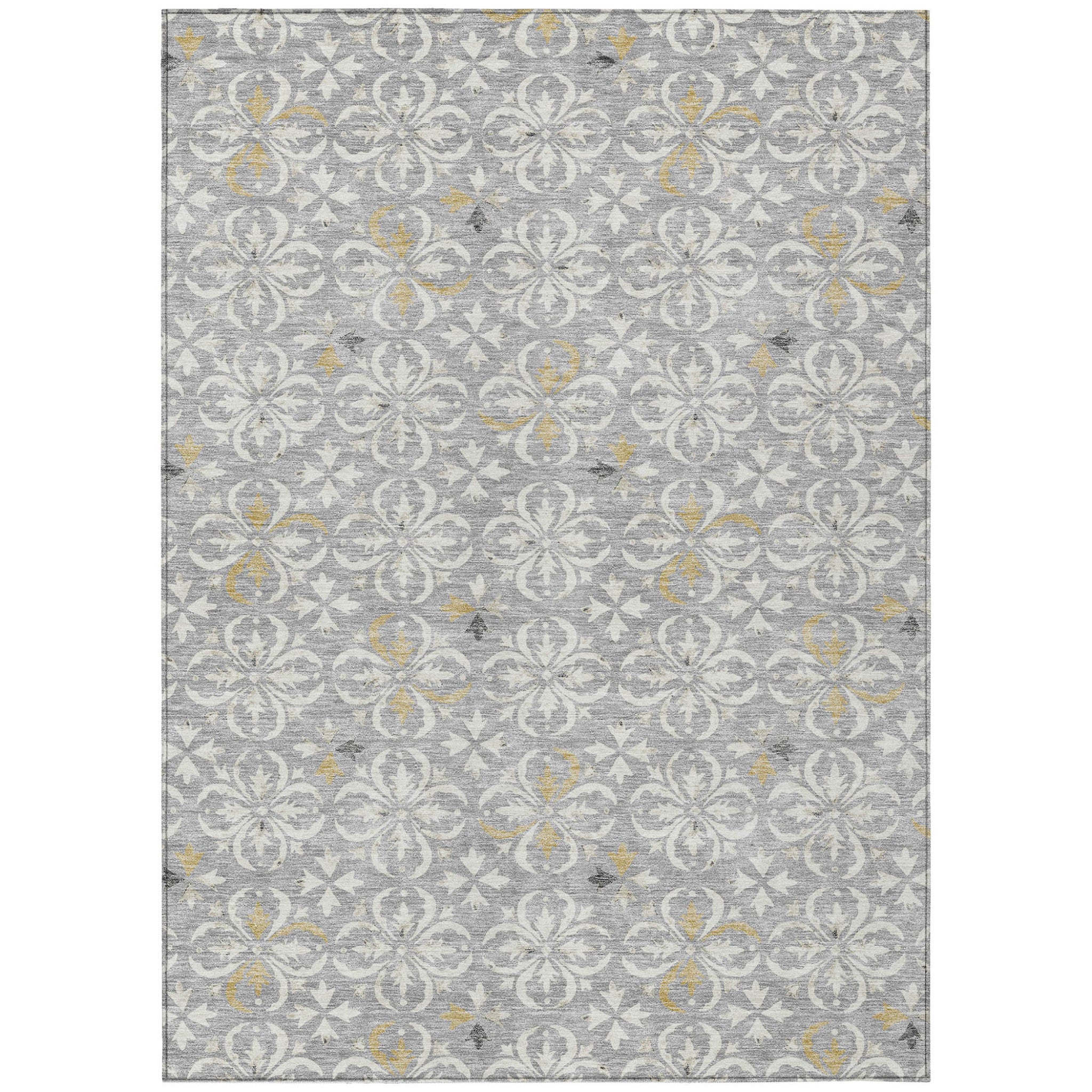 3' X 5' Gray Ivory And Brown Floral Washable Indoor Outdoor Area Rug