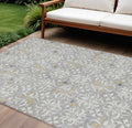 10' X 14' Gray Ivory And Brown Floral Washable Indoor Outdoor Area Rug