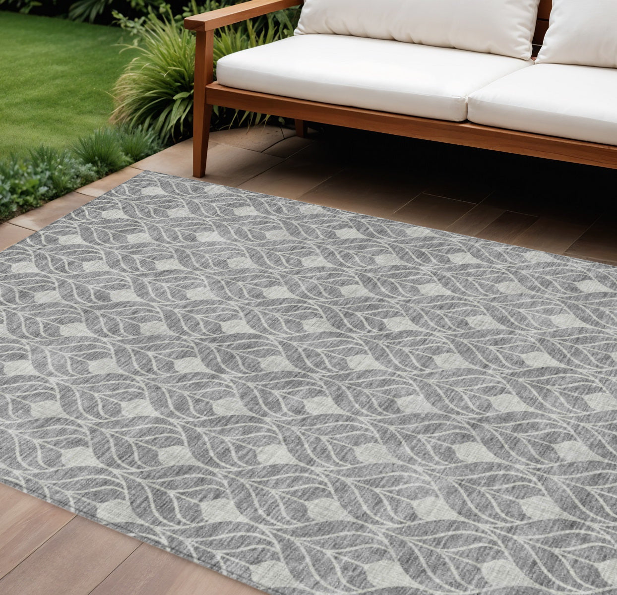 9' X 12' Gray And Light Gray Geometric Washable Indoor Outdoor Area Rug
