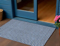 3' X 5' Blue And Ivory Chevron Washable Indoor Outdoor Area Rug