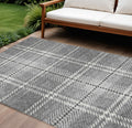 8' X 10' Gray Black And Ivory Plaid Washable Indoor Outdoor Area Rug