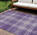 10' X 14' Purple Gold And Ivory Plaid Washable Indoor Outdoor Area Rug