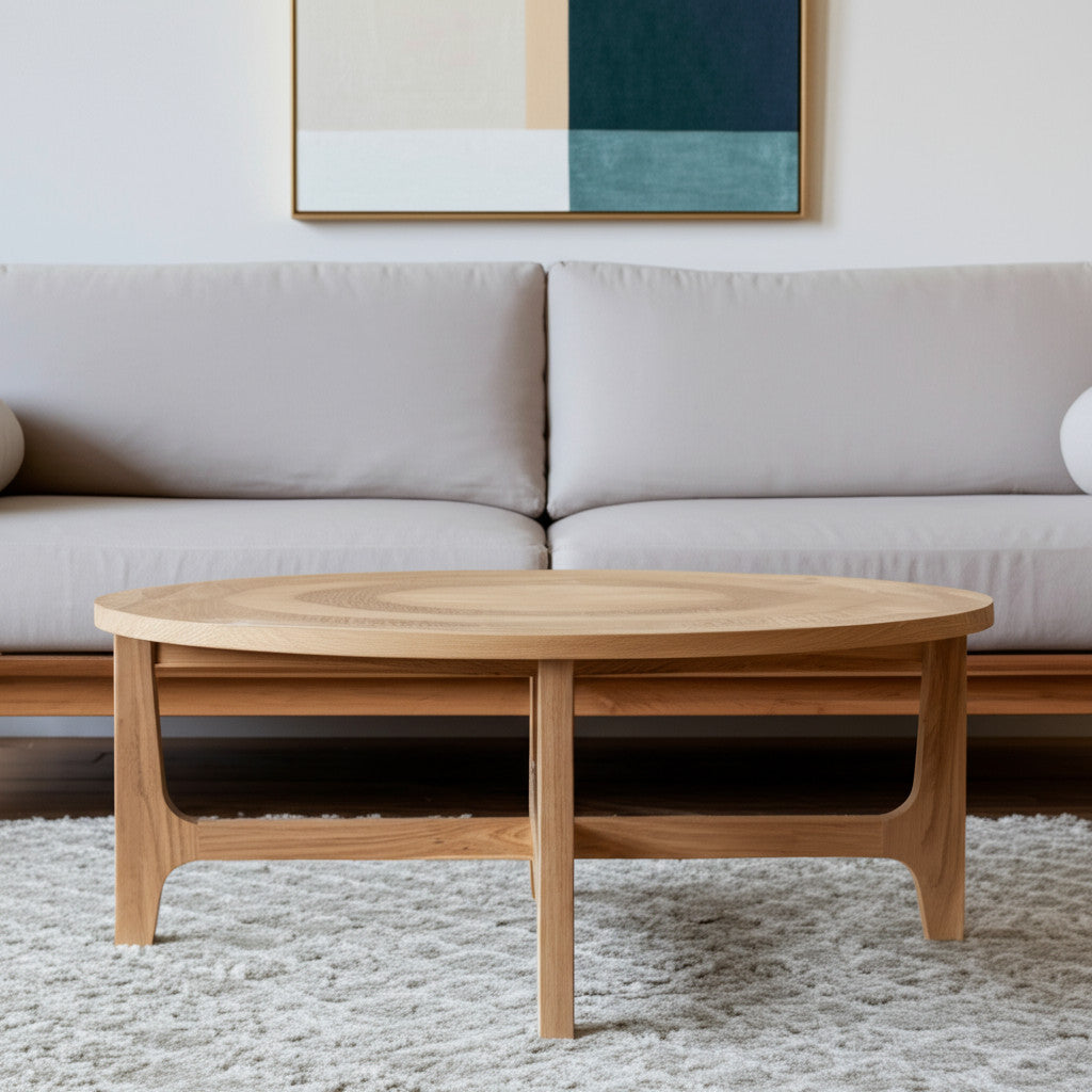 39'' Natural and White Solid Wood Round Distressed Coffee Table