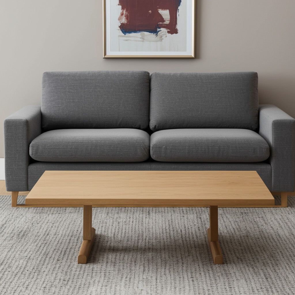 55'' Natural Solid Wood Double Pedestal Coffee Table