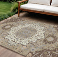 10' X 14' Chocolate Beige And Gray Oriental Washable Indoor Outdoor Area Rug