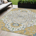 5' X 8' Gold Ivory And Blue Oriental Washable Indoor Outdoor Area Rug