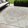 5' X 8' Ivory Beige And Gray Oriental Washable Indoor Outdoor Area Rug