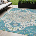 5' X 8' Teal Blue Green And Ivory Oriental Washable Indoor Outdoor Area Rug