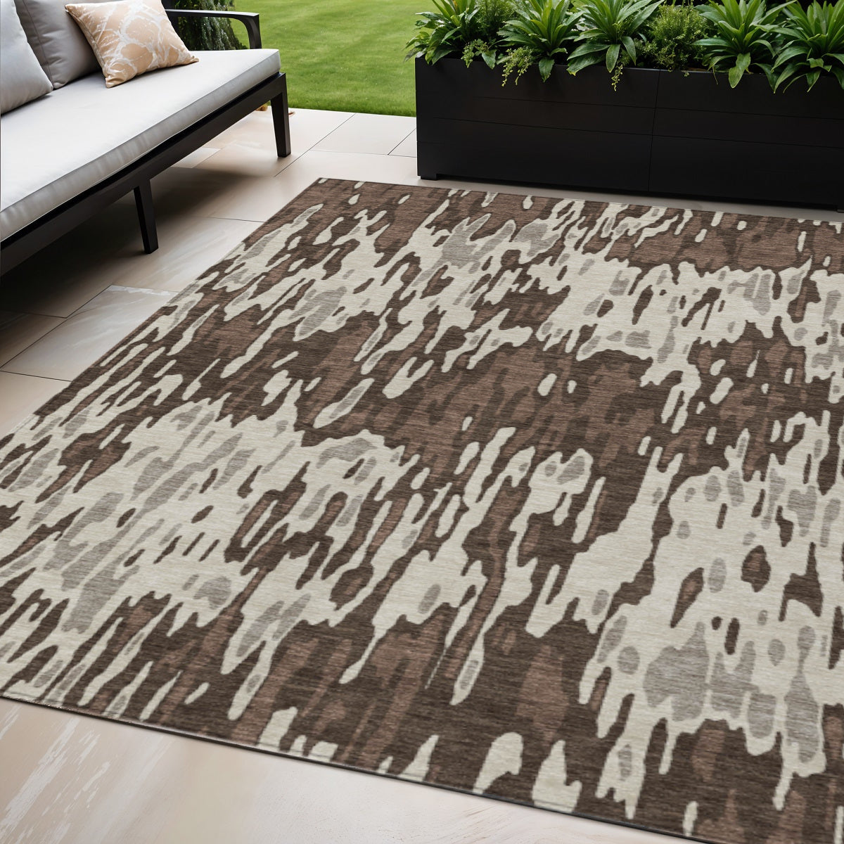 5' X 8' Brown Beige And Gray Striped Washable Indoor Outdoor Area Rug