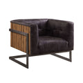 Accent Chair, Antique Ebony Top Grain Leather & Rustic Oak