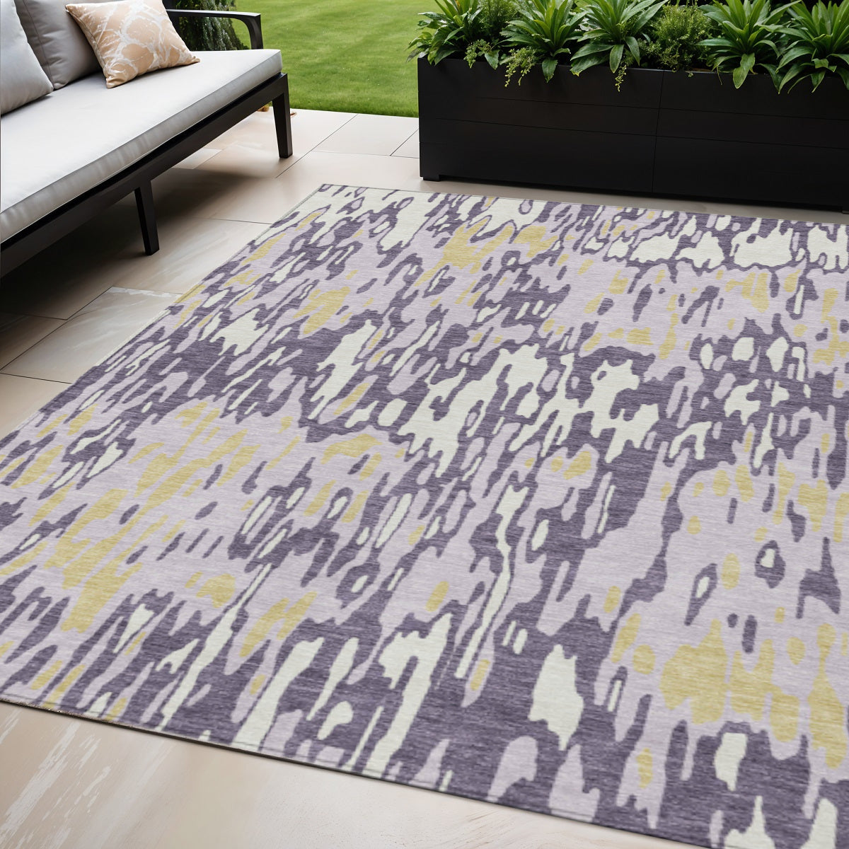 5' X 8' Purple Gold And Ivory Striped Washable Indoor Outdoor Area Rug