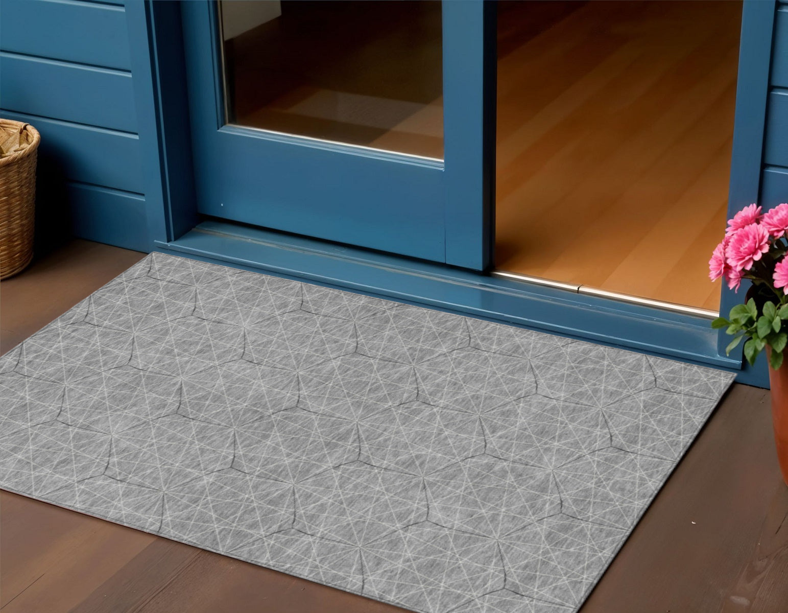 3' X 5' Gray Black And Ivory Geometric Washable Indoor Outdoor Area Rug