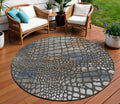 8' Charcoal Brown And Copper Round Abstract Washable Indoor Outdoor Area Rug