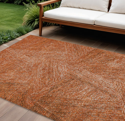 10' X 14' Copper Brown And Beige Abstract Washable Indoor Outdoor Area Rug