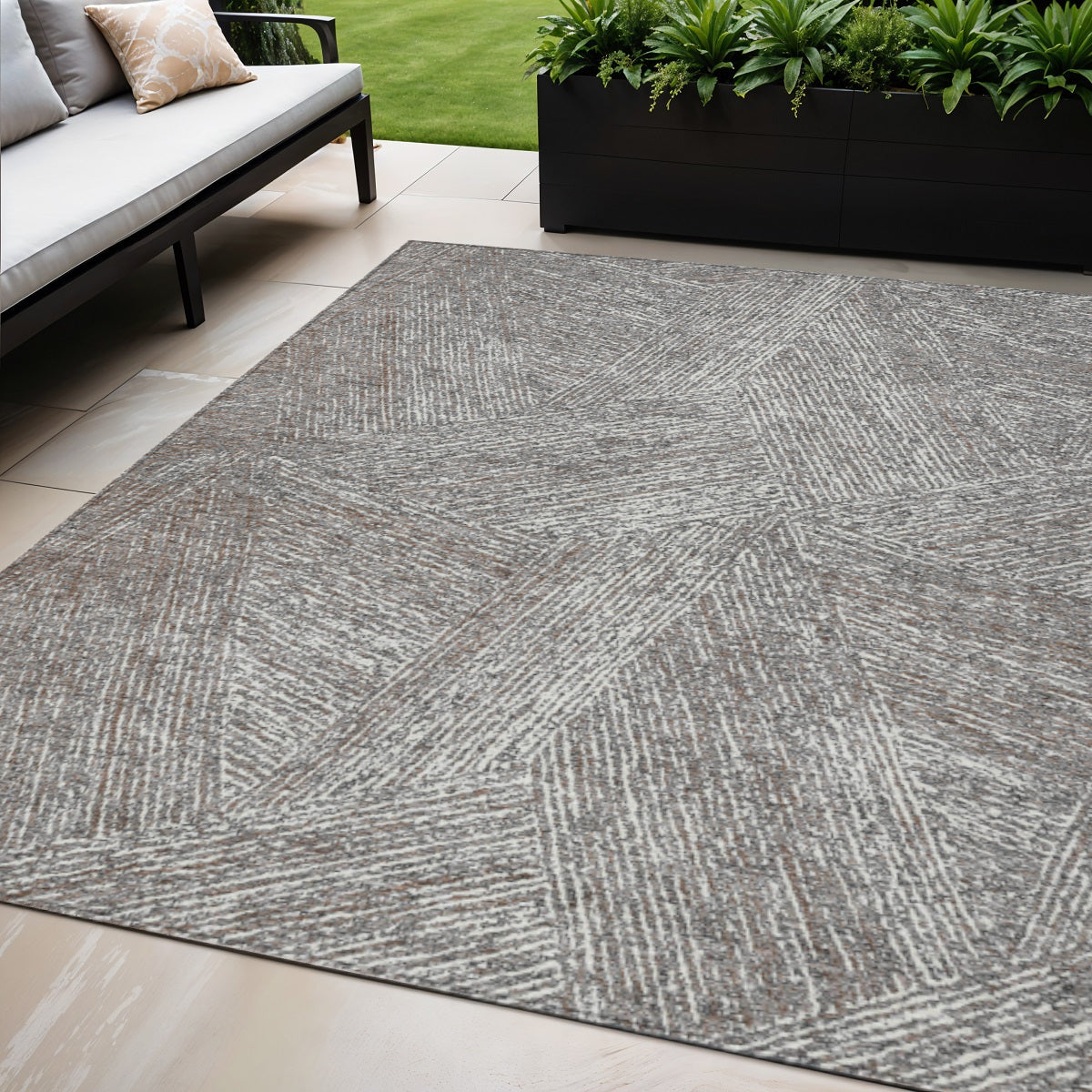 5' X 8' Gray Brown And Ivory Abstract Washable Indoor Outdoor Area Rug