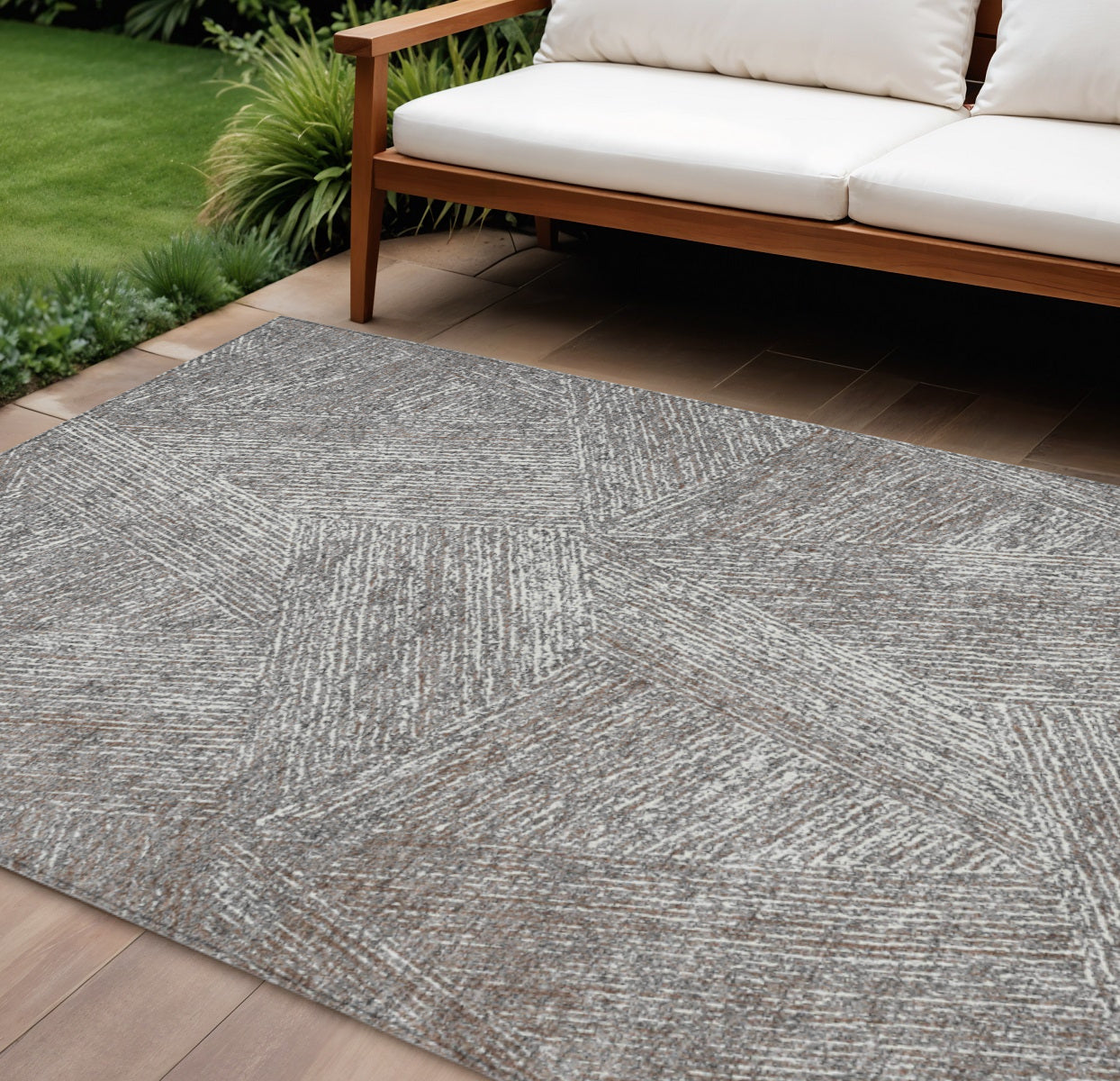8' X 10' Gray Brown And Ivory Abstract Washable Indoor Outdoor Area Rug