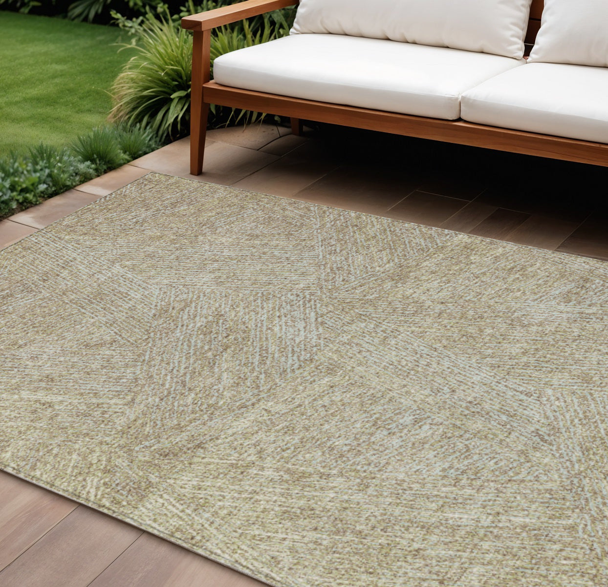 9' X 12' Ivory And Brown Abstract Washable Indoor Outdoor Area Rug