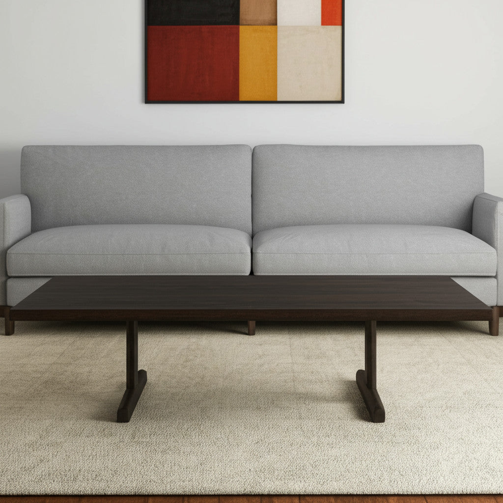 55'' Dark Brown Solid Wood Double Pedestal Coffee Table