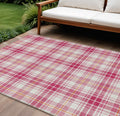 9' X 12' Blush Ivory And Copper Plaid Washable Indoor Outdoor Area Rug
