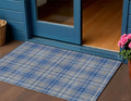 3' X 5' Gray Blue And Ivory Plaid Washable Indoor Outdoor Area Rug