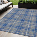 5' X 8' Gray Blue And Ivory Plaid Washable Indoor Outdoor Area Rug