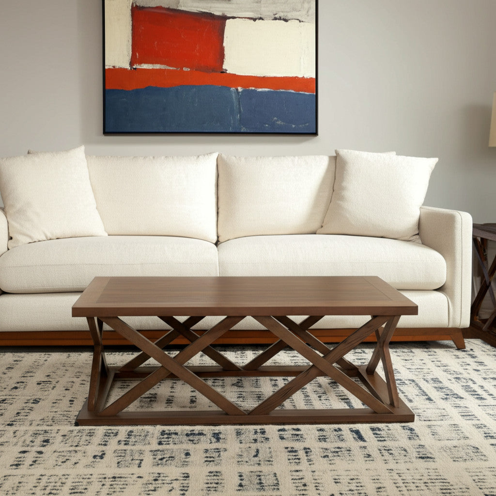 48'' Brown Solid Wood Geo Frame Coffee Table