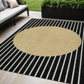5' X 8' Black And Beige Striped Washable Indoor Outdoor Area Rug