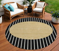 8' Black And Beige Round Striped Washable Indoor Outdoor Area Rug