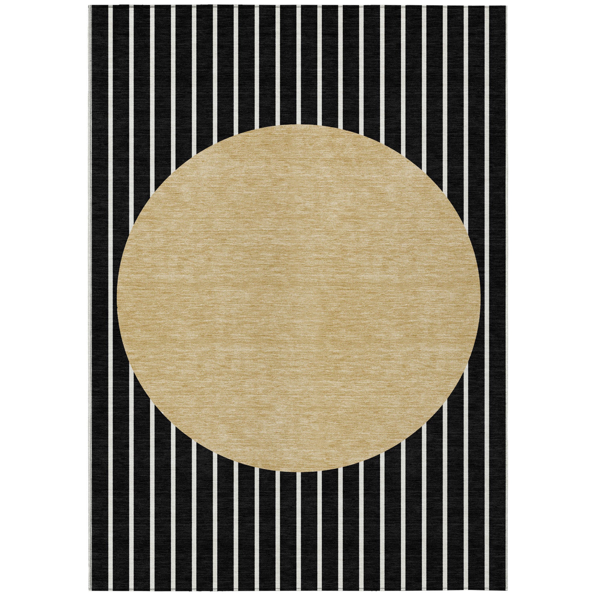 8' X 10' Black And Beige Striped Washable Indoor Outdoor Area Rug