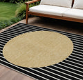 9' X 12' Black And Beige Striped Washable Indoor Outdoor Area Rug