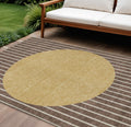 10' X 14' Brown And Beige Striped Washable Indoor Outdoor Area Rug