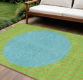 8' X 10' Lime Green And Blue Striped Washable Indoor Outdoor Area Rug