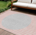 10' X 14' Pink And Silver Striped Washable Indoor Outdoor Area Rug